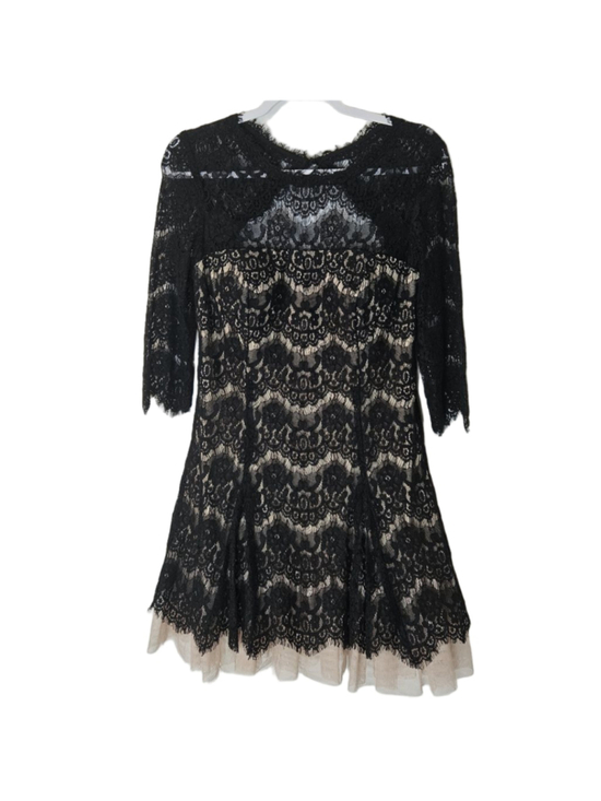 Betsy & Adam Dresses & Skirts - Betsy & Adam Lace Tulle Mini Dress 12P Black Tan Cocktail A-line Party